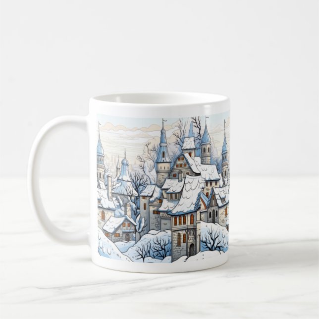 Weihnachts-Winterdorf Snowy Roof tops Blaue Tasse (Links)
