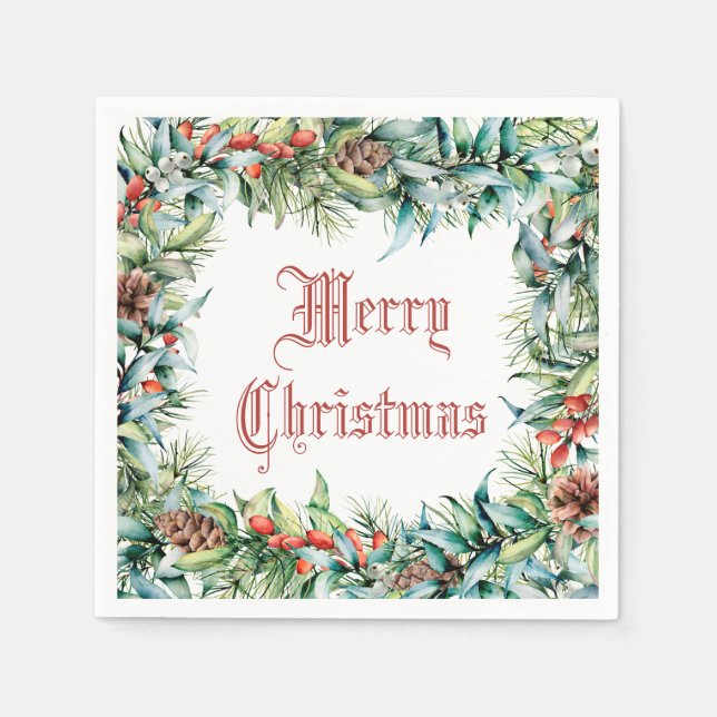 Weihnachts-Winterfolien und Berries Serviette (Vorderseite)