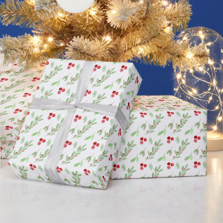 Weihnachts-Wintergrün & rote Beeren Geschenkpapier