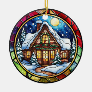 Weihnachts-Winterhaus Buntglas-Stil Keramik Ornament