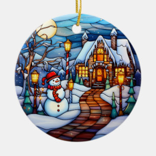 Weihnachts-Winterhaus Buntglas-Stil Keramik Ornament