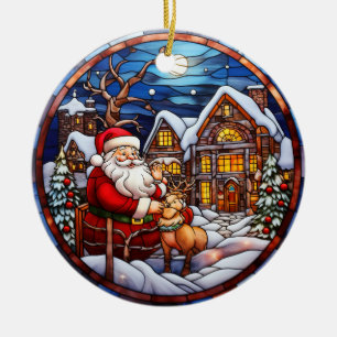 Weihnachts-Winterhaus Buntglas-Stil Keramik Ornament