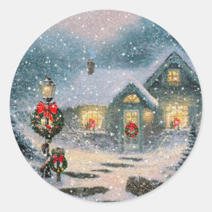Weihnachts-Winterhäuschen Runder Aufkleber