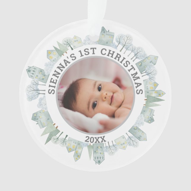 Weihnachts-Winterhäuser Wreath Baby Pet Foto Ornament (Vorderseite)