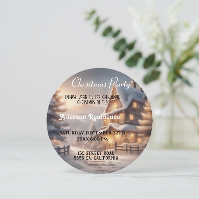 Weihnachts-Winterlandschaft Weihnachts-Party Einladung (Stehend Vorderseite)