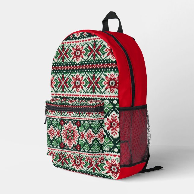 Weihnachts-/Wintermesse Rot & Grün Bedruckter Rucksack (Rückseitige Ecke Rechts)