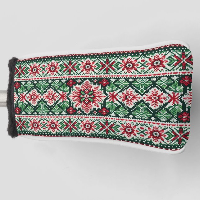 Weihnachts-/Wintermesse Rot & Grün Golf Headcover (Vorderseite)