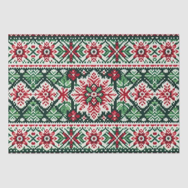 Weihnachts-/Wintermesse Rot & Grün Seidenpapier (Vorderseite)