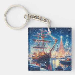 Weihnachts-/Winterschiff vor Anker Schlüsselanhänger