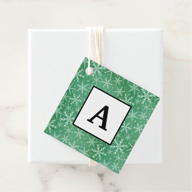 Weihnachts-Winterschneeflocken fallen grün Geschenkanhänger (Beispiel)