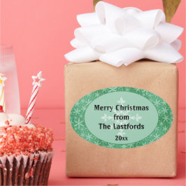 Weihnachts-Winterschneeflocken fallen grün Ovaler Aufkleber