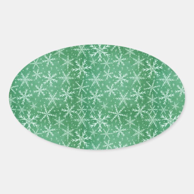 Weihnachts-Winterschneeflocken fallen grün Ovaler Aufkleber (Vorderseite)
