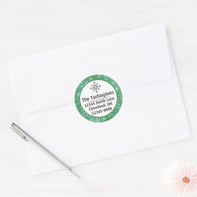 Weihnachts-Winterschneeflocken-Rücksendeadresse Runder Aufkleber (Umschlag)