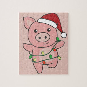 Weihnachts-Wintertiere Schwein Jigsaw Puzzle