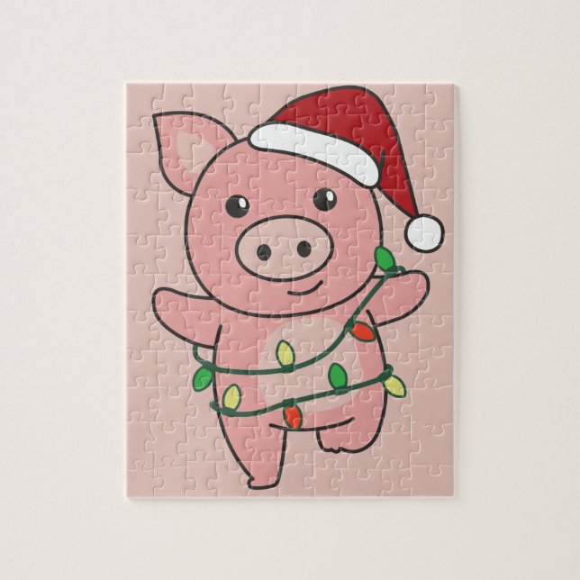 Weihnachts-Wintertiere Schwein Jigsaw Puzzle (Vertikal)