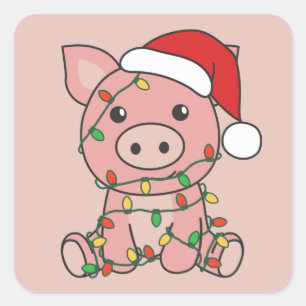 Weihnachts-Wintertiere Schweine-Quadrat-Aufkleber Quadratischer Aufkleber