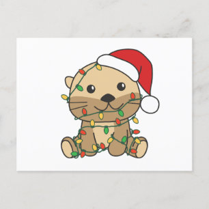 Weihnachts Wintertiere Weihnachtsfeiertage Otters Feiertagspostkarte