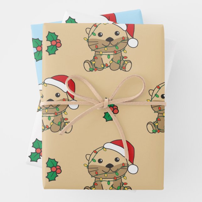 Weihnachts Wintertiere Weihnachtsfeiertage Otters Geschenkpapier Set (Beispiel)