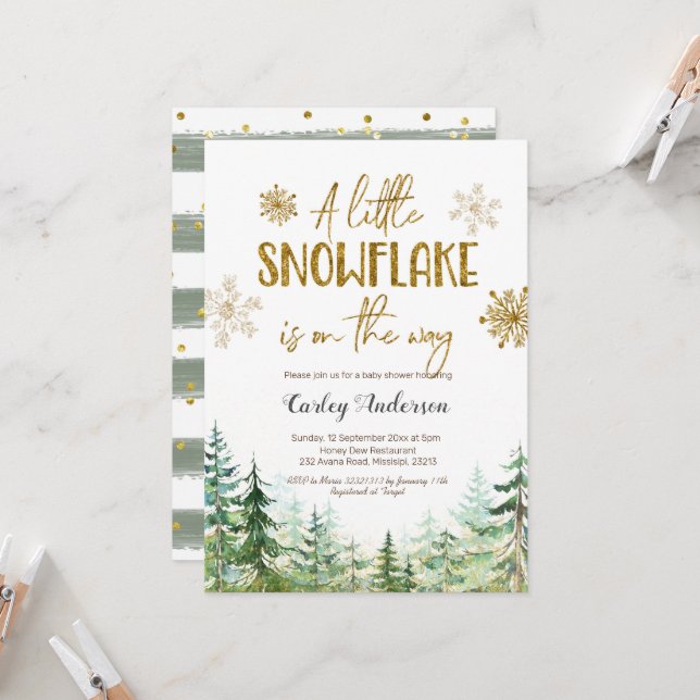 Weihnachts-Winterwald-Schneeflocke ist auf dem Weg Einladung (Vorderseite/Rückseite Beispiel)