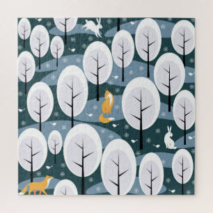 Weihnachts-Winterwald: Tiere Nahtloses Muster Puzzle
