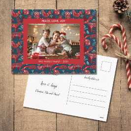 Weihnachts-Woodland-Tiere Folk Art Feiertagspostkarte