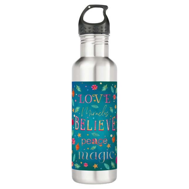 Weihnachts Word Art Inspiration Boho Edelstahlflasche (Vorderseite)