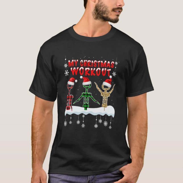 Weihnachts-Workout Weinflasche Der Mensch und die  T-Shirt (Vorderseite)