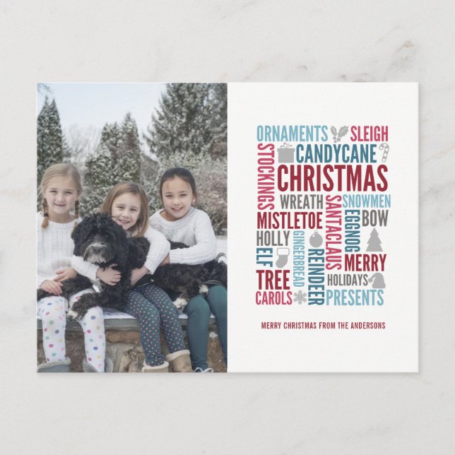 Weihnachts-Wörter Feiertag Foto Postkarte (Vorderseite)