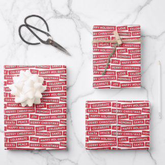 Weihnachts-Wörter Red Wrapping Paper Sheet Geschenkpapier Set