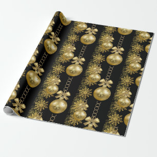 Weihnachts-Wrackpapier Gold Balls Black Geschenkpapier