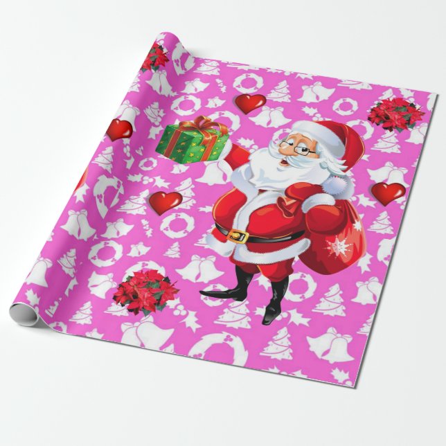 Weihnachts-Wrackpapier Santa Pink Geschenkpapier (Ungerollt)