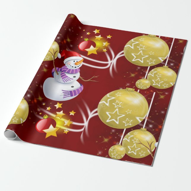 Weihnachts-Wrackpapier Snowman Gold Balls Geschenkpapier (Ungerollt)