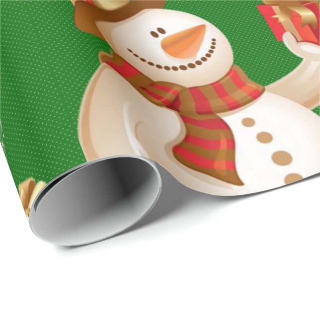 Weihnachts-Wrackpapier Snowman Green Geschenkpapier (Rolleneckpunkt)