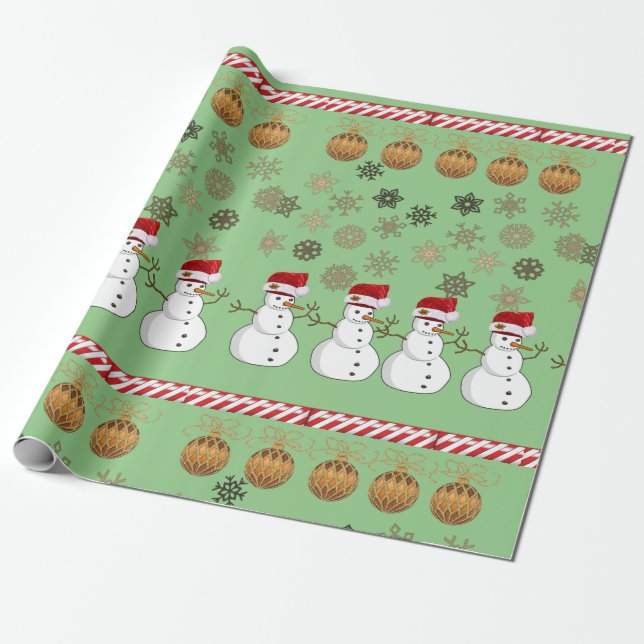 Weihnachts-Wrackpapier Snowman Green Geschenkpapier (Ungerollt)