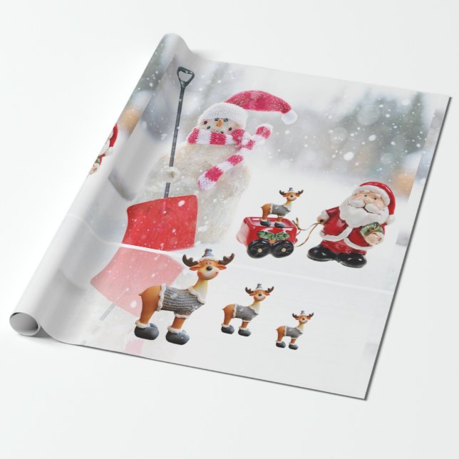 Weihnachts-Wrackpapier Snowman Santa Moose Geschenkpapier (Ungerollt)