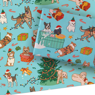 Weihnachts-Wrapping Paper - Funny Niedlich Hunde B Geschenkpapier Set