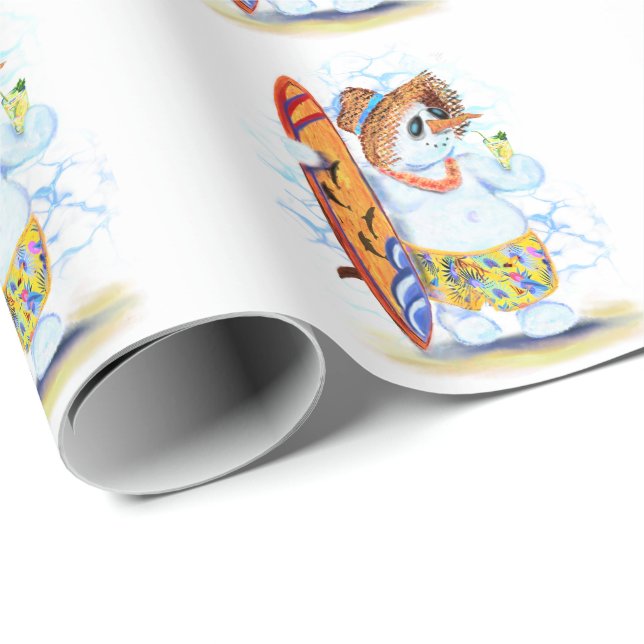 Weihnachts-Wrapping Paper Funny Snowman Surfer Geschenkpapier (Rolleneckpunkt)