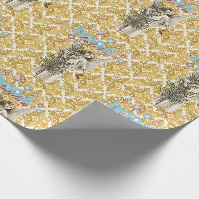 Weihnachts-Wrapping Paper Happy Holidays Angel Geschenkpapier (Ecke)