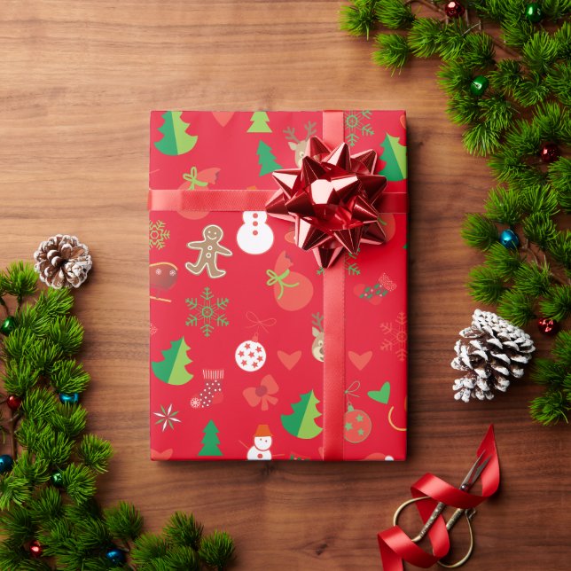 Weihnachts-Wrapping Paper mit Weihnachtsfiguren Geschenkpapier (Feiertagsgeschenk)