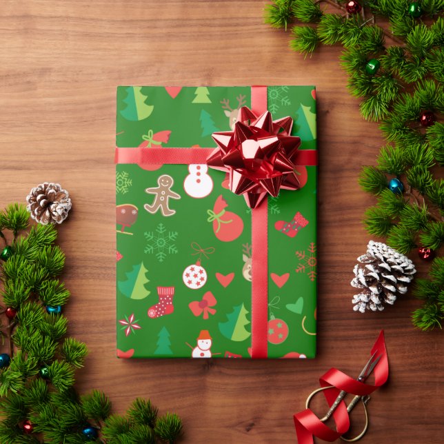 Weihnachts-Wrapping Paper mit Weihnachtsfiguren Geschenkpapier (Feiertagsgeschenk)