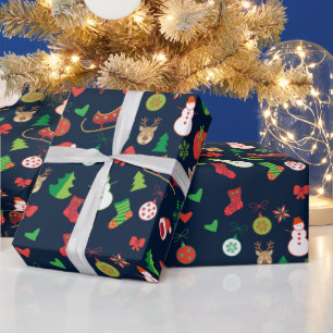 Weihnachts-Wrapping Paper mit Weihnachtsfiguren Geschenkpapier