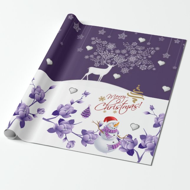 Weihnachts-Wrapping Paper Snowman Lila Geschenkpapier (Ungerollt)