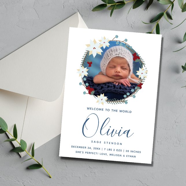 Weihnachts-Wreath-Foto New Baby Birth Ankündigung (Christmas Wreath Photo New Baby Birth Announcement)
