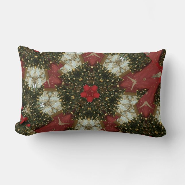 Weihnachts-Wreath-Green-Gold mit Red Star Lendenkissen (Vorderseite)