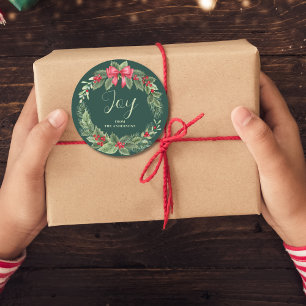 Weihnachts-Wreath-Grüne Freude Name Geschenk-Tag Runder Aufkleber