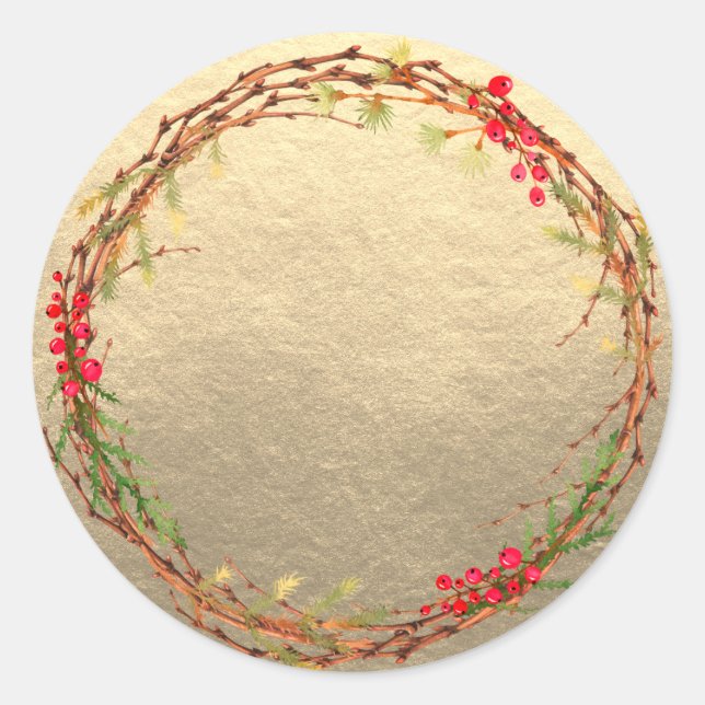 Weihnachts-Wreath Jam Can Homemade Gold Mason Jar Runder Aufkleber (Vorderseite)