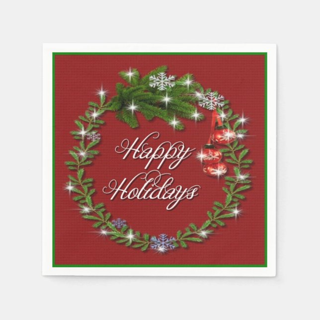 Weihnachts-Wreath Red Happy Holidays Napkins Serviette (Vorderseite)