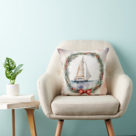 Weihnachts-Wreath-Sailboat Wasserfarbe Kissen