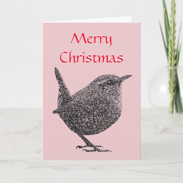 Weihnachts-Wren-Grußkarte (Red Script) Feiertagskarte (Vorderseite)