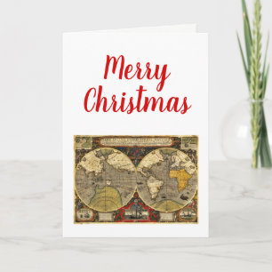 Weihnachts Xmas Antike Weltkarte #2 Gefallen-Tags Feiertagskarte